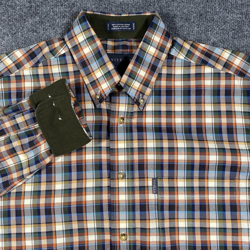 Viyella Check Plaid OCBD Long Sleeve Button Shirt Mens Medium Retro Casual
